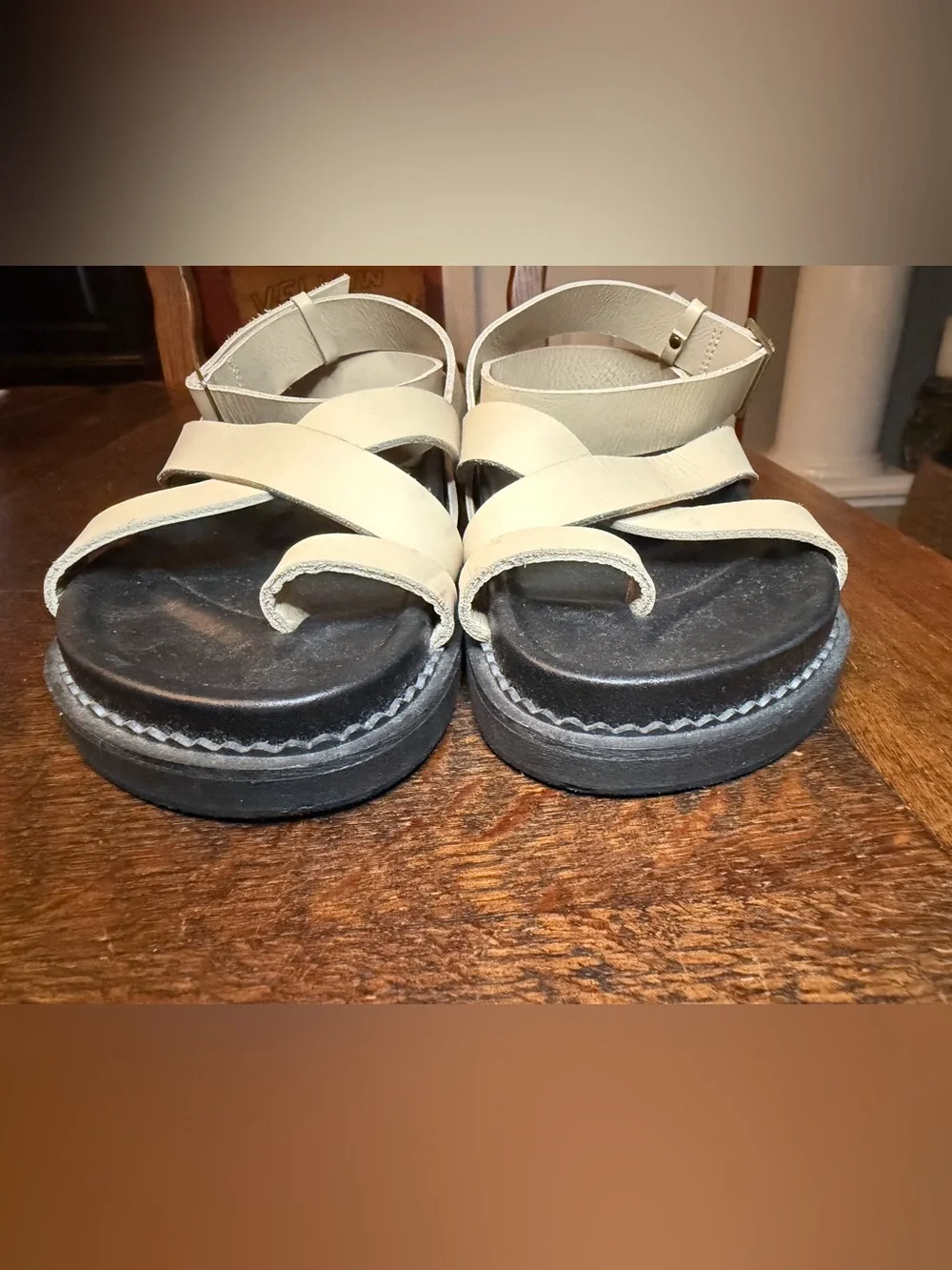 The Bali Tailor Leni Leather Gladiator Sandals Bone Black Size 37
